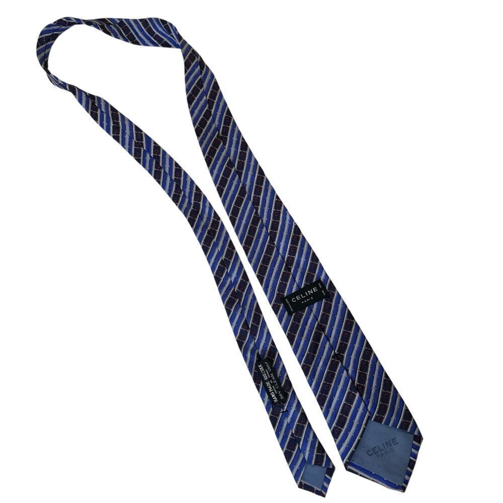 CÉLINE Paris Navy Stripped Red Printed Tie